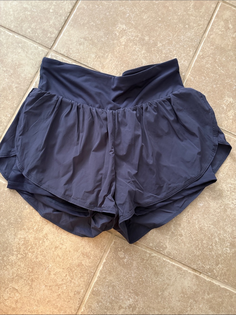 High-Waist Navy Athletic Shorts with Layered Skirt Overlay